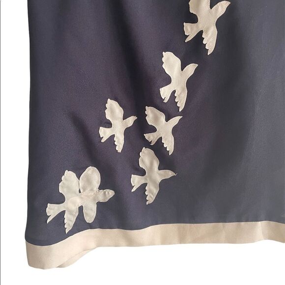 Comme TOI Sleeveless Racerback Tank Top Blouse Birds Doves Navy Blue Cream S - Picture 3 of 5